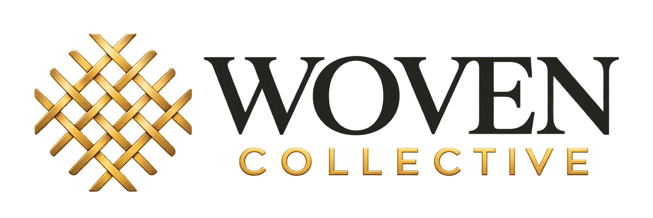 The Woven Collective — gold woven lattice and official wordmark